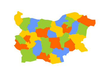 Bulgaria political map of administrative divisions - provinces and regions. Blank colorful vector map.