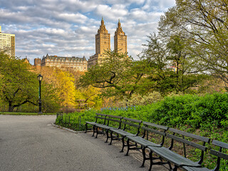 Fototapeta na wymiar Central Park in spring on cloudy day