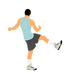 Fototapeta na wymiar Basketball player stretching vector illustration isolated on white background. Sportsman boxer warming up before boxing game. Strain racking on court. Sport boy workout in gym. Fit man exercise. 
