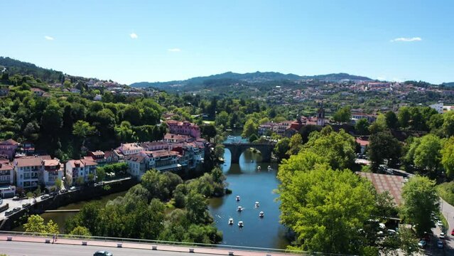 Aerial view of Amarante, a small town along Tamega river in Portugal.