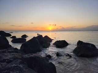 Fototapeta premium Rocky Beach in Mauritius during Sunset