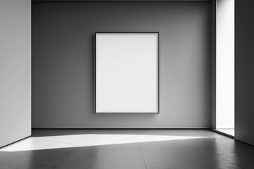 Blank frame on grey wall in empty room. Template for Design. Mock Up. AI generated