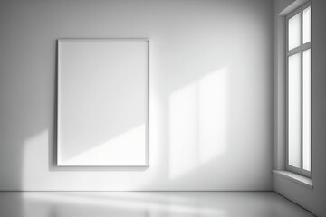 Blank frame on White Wall in empty room. Template for Design. Mock Up. AI generated