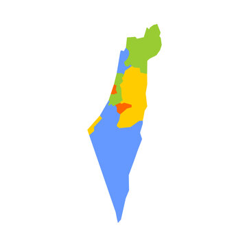 Israel political map of administrative divisions - districts, Gaza Strip and Judea and Samaria Area. Blank colorful vector map.
