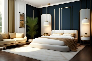 interior design, sofa, bed, wall painting - AI generated
