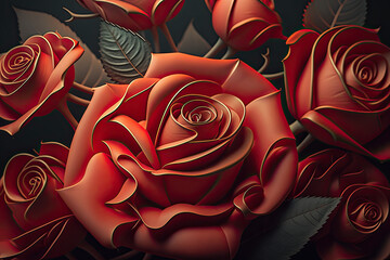 Beautiful red roses on dark background, depicting romantic love, valentine's day, for wallpaper, background