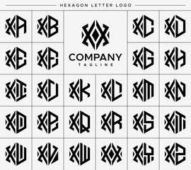 Modern line hexagon initial X XX letter logo design set