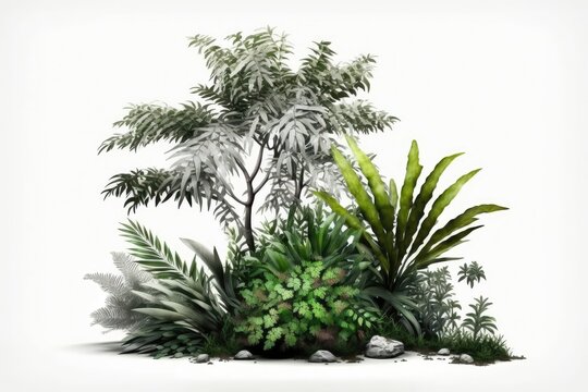 Illustration of diferent types of Vegetation - isolated on white - Created with Generative AI © Rieth