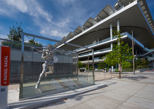 Rafael Nadal statue at Roland Garros tennis courts. Paris, France