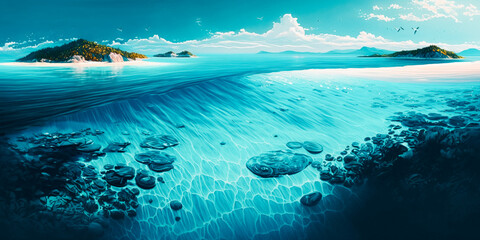 The Azure Sea is a breathtaking expanse of crystal-clear blue water, stretching as far as the eye can see