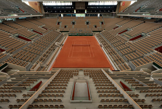 View at the central court of Philippe Chatrier at Roland Garros. Paris, France
