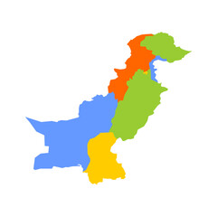 Pakistan political map of administrative divisions - provinces and autonomous territories. Blank colorful vector map.