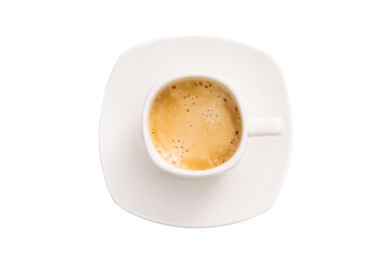 Espresso coffee cup top view, isolated, transparent background, PNG.