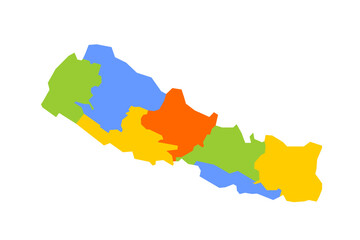 Nepal political map of administrative divisions - provinces. Blank colorful vector map.