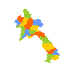 Laos political map of administrative divisions - provinces and prefecture of Vientiane. Blank colorful vector map.