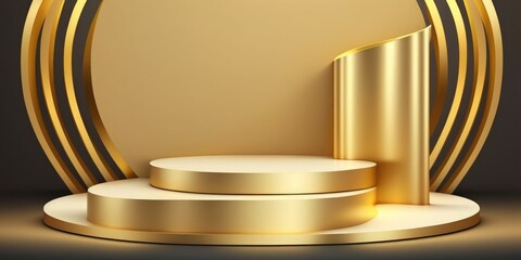 Obraz premium With a gold display and luxurious backdrops, a gold exquisite product background stand or podium pedestal is used. Generative AI