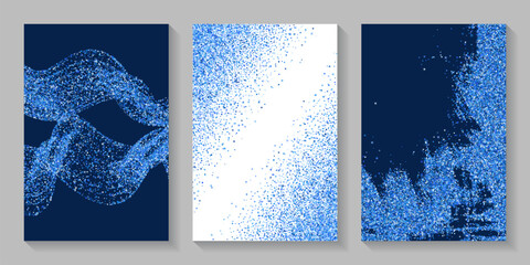 Creative blue confetti dust scatter texture. Triangle square circle star granules flying. Party materials. Glowing crumb particles dot confetti. Holiday decoration stardust explosion