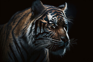 Tiger on black background. Realistic illustration. AI generative illustration