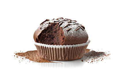 Chocolate muffin cake with melted chocolate on top isolated white background dessert food