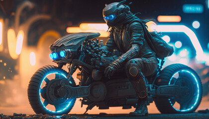 biker on motorcycle cyberpunk