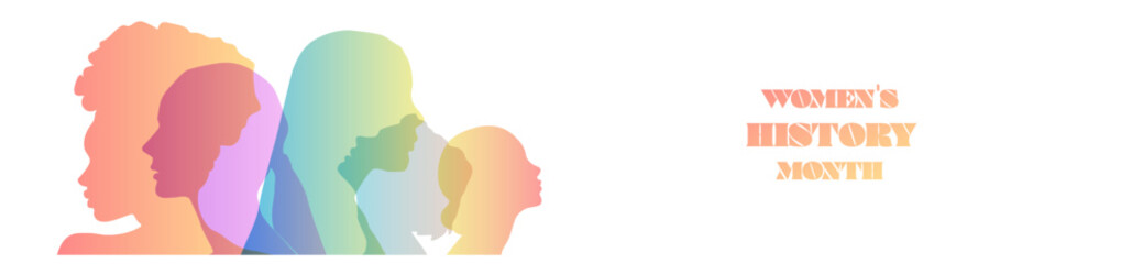 Women silhouette head isolated. Women's history month banner.