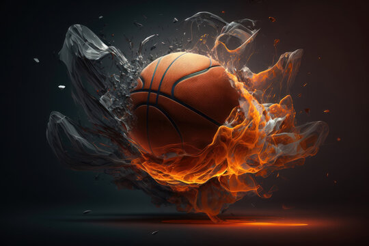 Illustration of a basketball in 3d style. Futuristic sports concept. AI generation