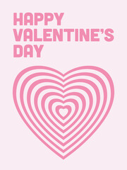 Simple Happy Valentines Day Poster, Striped Heart With Text. Cute Romantic Poster Design.
