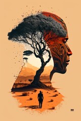 African pictorial of man in Sahara