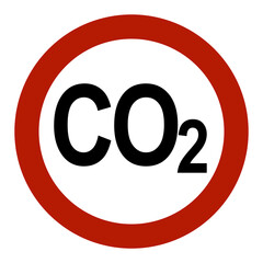 Red and white prohibitory traffic sign with CO2 written on it
