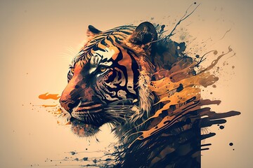 Tiger with paint splash