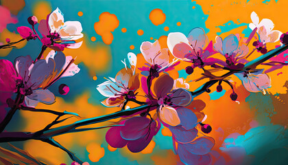 Blooming branch, spring flowers. Generative AI image.