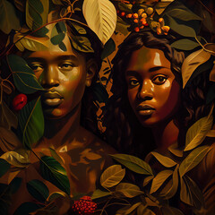 man, woman and the forbidden apple, Adam & Eve concept, artists conceptualization, ai generated