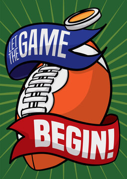 Football Ball with Ribbons and Toss Coin for Big Game, Vector Illustration