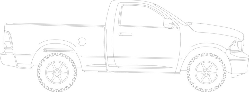 recommend clip art: Pickup Truck Silhouette Outlined, Side View Illustration	