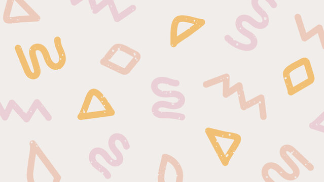 Cute backdrop with various hand drawn abstract shapes, strokes and doodles. Childish pattern in pastel colors. Primitive shapes on beige background. Memphis style banner template