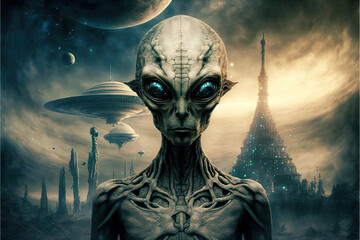 Grey Extraterrestrial Ancient Alien and UFO created with Generative AI
