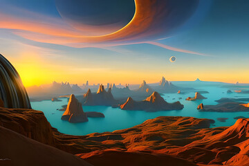 Beyond Our World: Ultra-Wide Alien Planet Landscapes with Generative AI 
