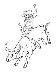 Cowboy Bull Rider Isolated Coloring Page for Kids