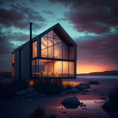 Small luxury modern beach house. Beach house. generative ai. Modern architecture. Villa by the sea