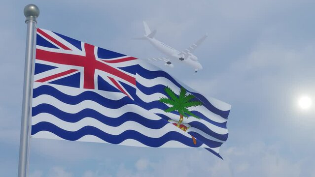 Seamless Looping Animation of an Airline Flying over the Flag of The Commissioner of The British Indian Ocean Territory