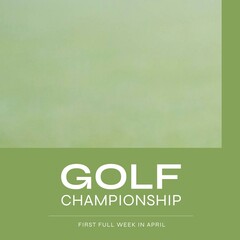 Composition of golf championship text and copy space on green background