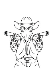 Cowboy Pointing Gun Isolated Coloring Page