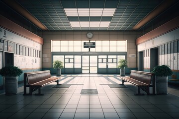 Fototapeta na wymiar Illustration of airport lobby and boarding area - Created with generative ai