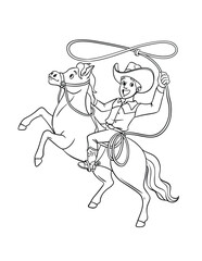 Cowboy Throwing a Lasso on a Horse Isolated 