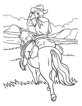 Cowboy Horseback Riding Coloring Page for Kids