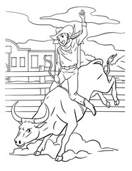 Cowboy Bull Rider Coloring Page for Kids