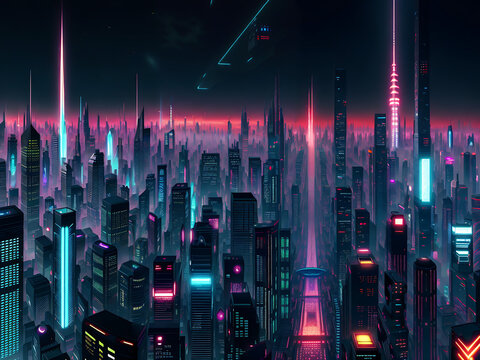 Futuristic Cyberpunk Megacity Illustration - Generative AI Image © Lotte