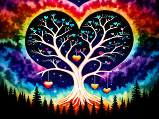 abstract tree with hearts
