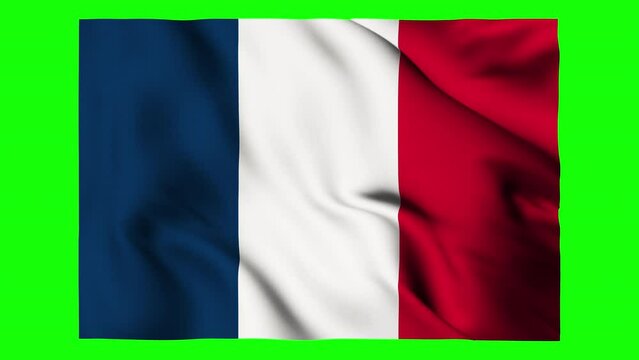 Flag of France waving isolated by the alpha channel(transparent background).Highly detailed fabric texture. Seamless loop in full 4K resolution.French flag.