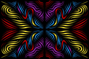 Beautiful caleidoscope symmetrical colourful gradient flowers line art of traditional abstract symbol batik dayak ornament design template elements
